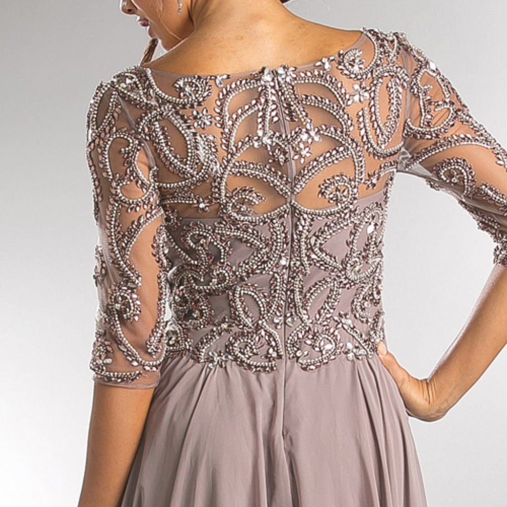 NEW FORMAL A-LINE MOTHER OF BRIDE CHIFFON DRESS W/ SHEER 3\4 SLEEVES AC 7046 - Picture 7 of 8